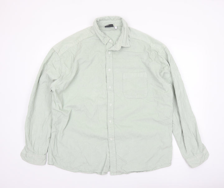 ASOS DESIGN Men's Green Corduroy Button-Up Shirt Long Sleeve Size L