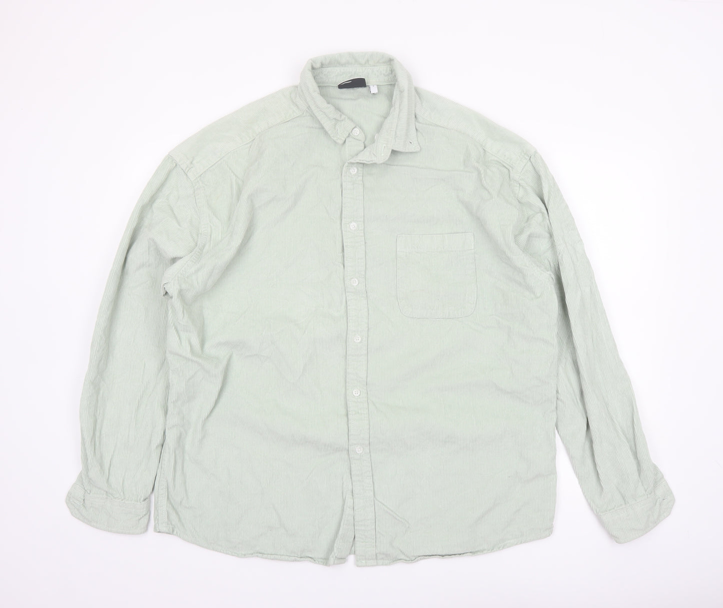 ASOS DESIGN Men's Green Corduroy Button-Up Shirt Long Sleeve Size L