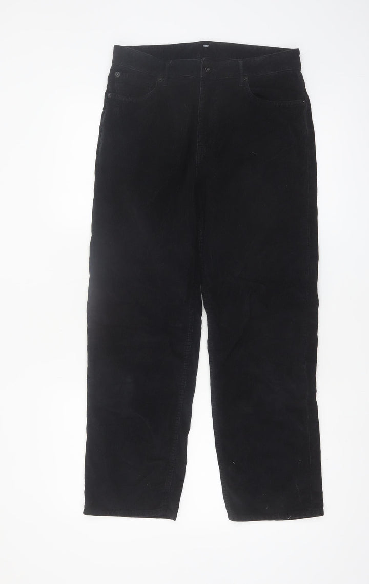 Jigsaw Womens Black Corduroy Straight Leg Trousers Size 28