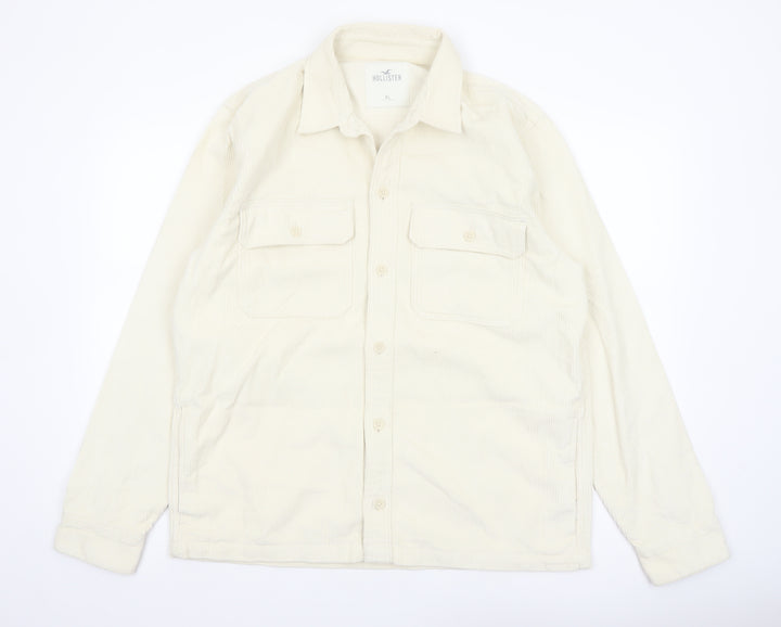 Hollister Men's Ivory Corduroy Long Sleeve Button-Up Shirt XL