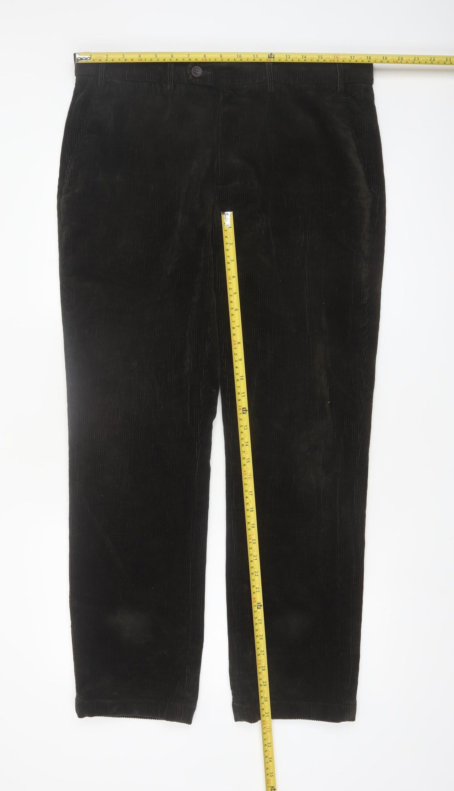 Brook Taverner Men's Black Corduroy Trousers 38R Regular Fit