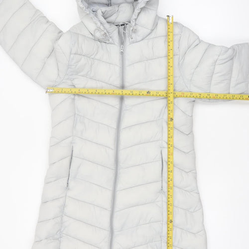 George Women’s Grey Puffer Jacket Hooded S 8-10 Quilted Mid-Length