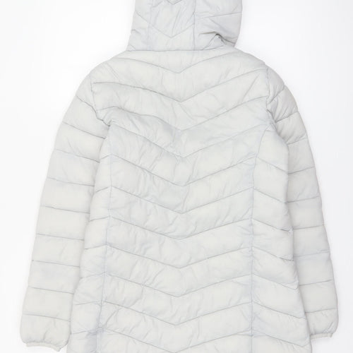 George Women’s Grey Puffer Jacket Hooded S 8-10 Quilted Mid-Length