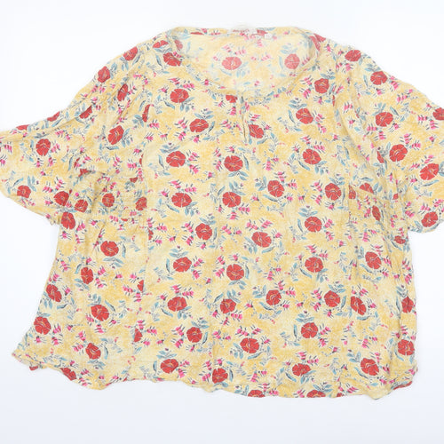 Fat Face Women’s Yellow Floral Tunic Blouse Size 16 Viscose Short Sleeve