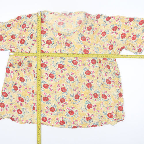 Fat Face Women’s Yellow Floral Tunic Blouse Size 16 Viscose Short Sleeve