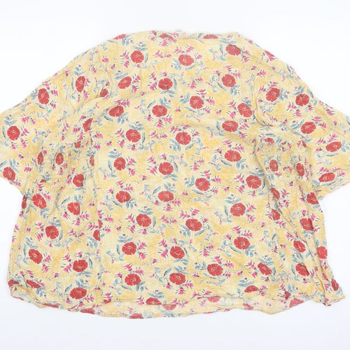 Fat Face Women’s Yellow Floral Tunic Blouse Size 16 Viscose Short Sleeve