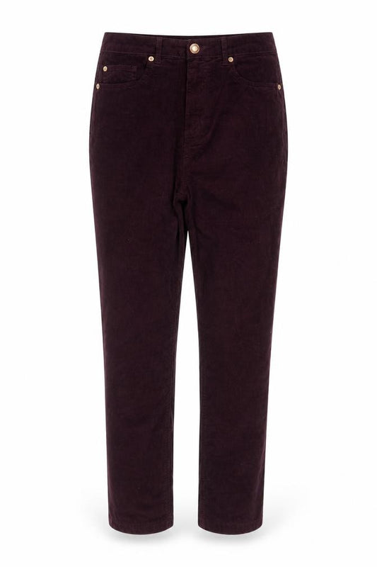 Front view of Marks & Spencer Women Purple Corduroy Chino Trousers, size 12, Regular