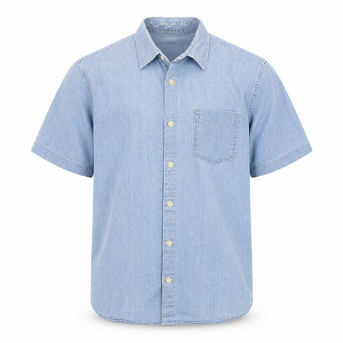 Marks and Spencer Men's Blue Cotton Short Sleeve Button-Up Shirt Size L
