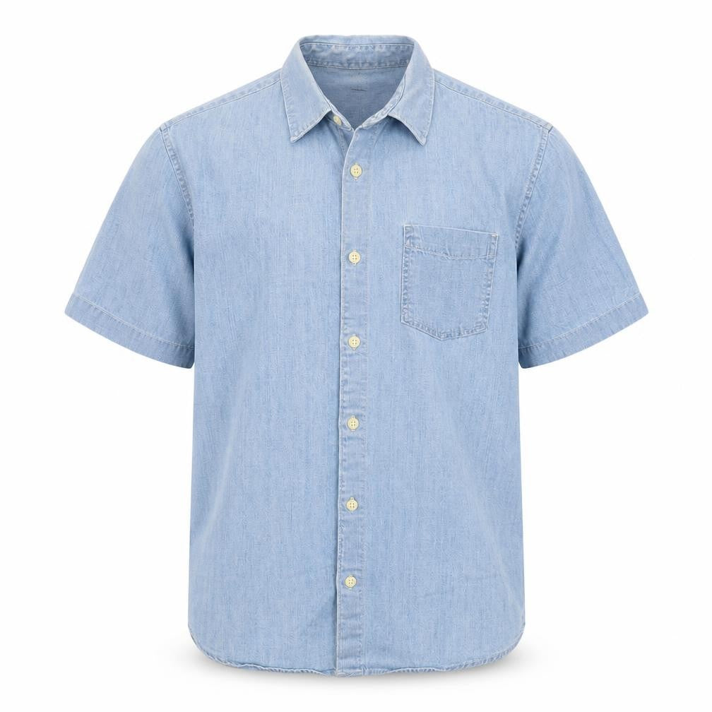 Marks and Spencer Men's Blue Cotton Short Sleeve Button-Up Shirt Size L