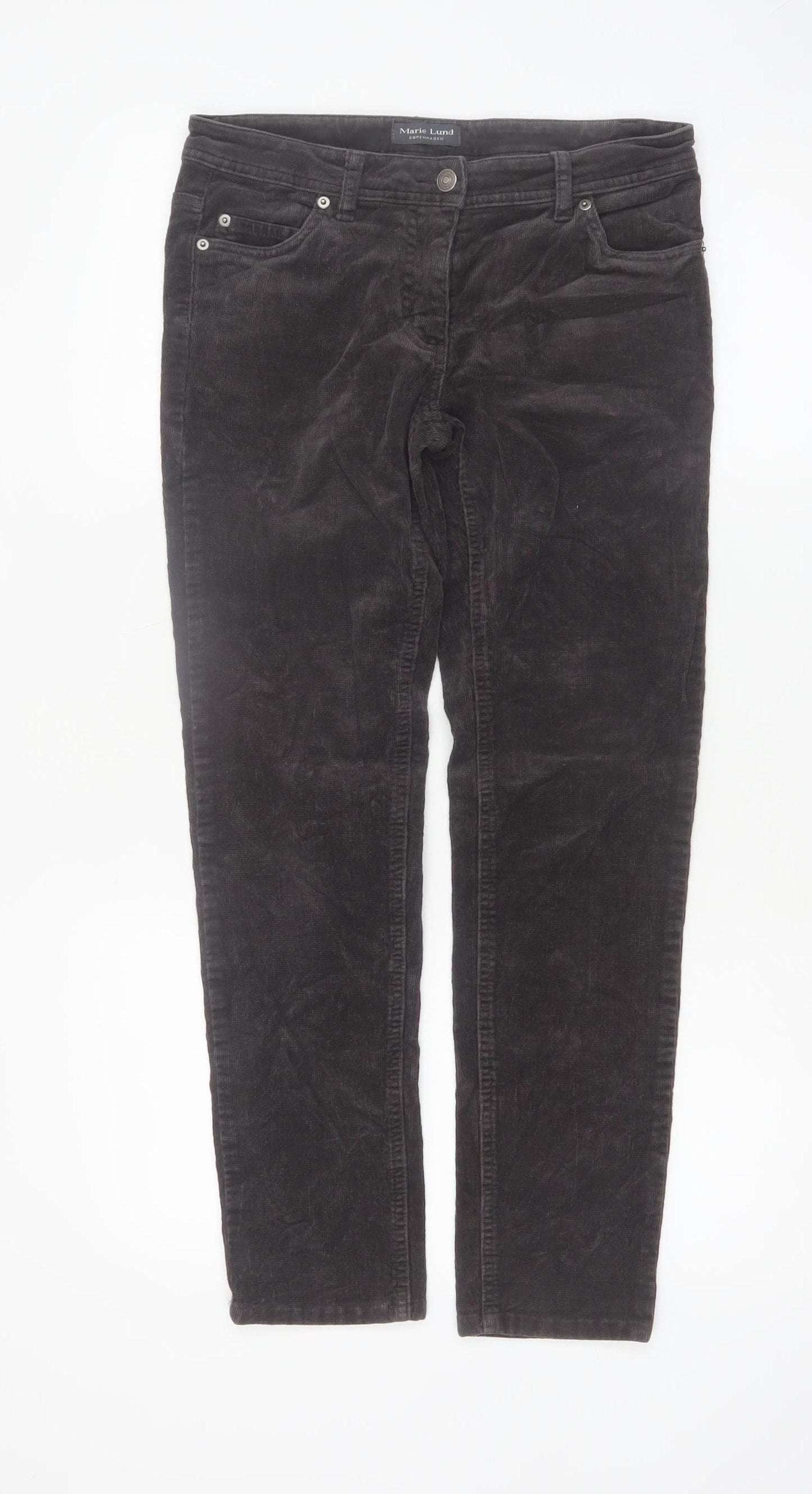 Marie Lund Women's Brown Corduroy Chino Trousers Size 8 Slim Fit