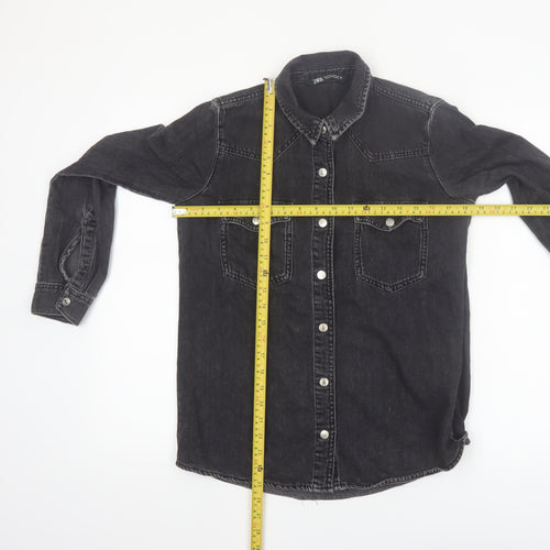 Zara Women's Black Denim Button-Up Shirt XS Regular Fit