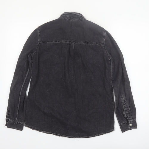 Zara Women's Black Denim Button-Up Shirt XS Regular Fit