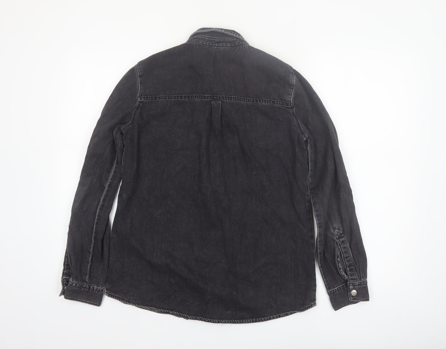 Zara Women's Black Denim Button-Up Shirt XS Regular Fit