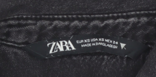 Zara Women's Black Denim Button-Up Shirt XS Regular Fit