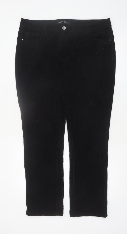 M&Co Women Black Corduroy Stretch Straight Trousers Size 16