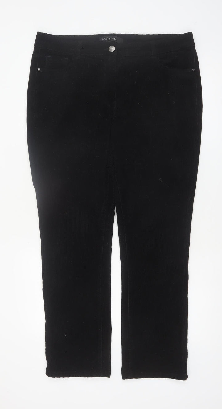 M&Co Women Black Corduroy Stretch Straight Trousers Size 16
