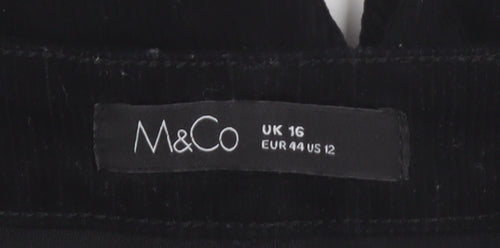 M&Co Women Black Corduroy Stretch Straight Trousers Size 16