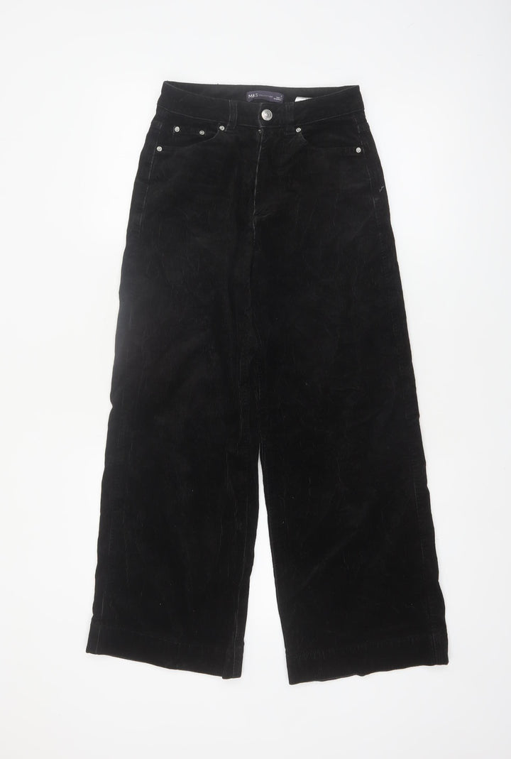 Marks and Spencer Womens Black Corduroy Wide Leg Trousers Size 6