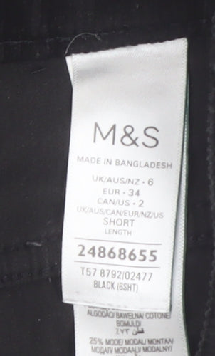 Marks and Spencer Womens Black Corduroy Wide Leg Trousers Size 6