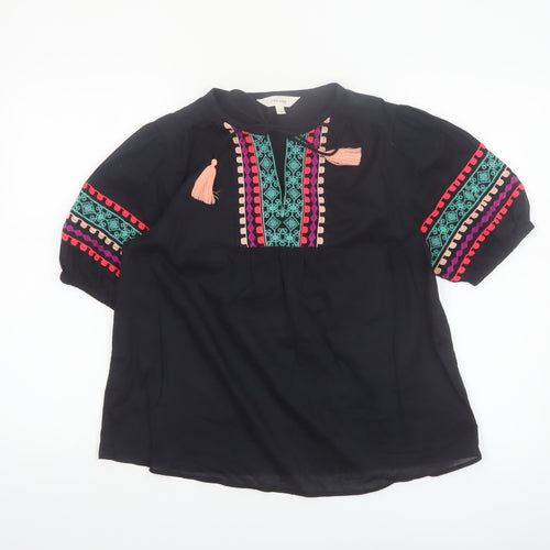 Marks and Spencer Per Una Womens Black Embroidered Bohemian Cotton Blouse Size 6