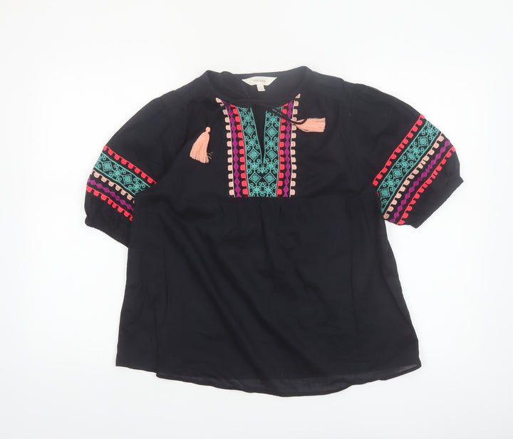 Marks and Spencer Per Una Womens Black Embroidered Bohemian Cotton Blouse Size 6