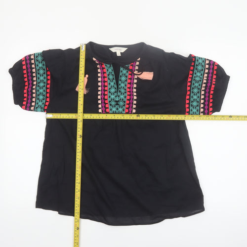 Marks and Spencer Per Una Womens Black Embroidered Bohemian Cotton Blouse Size 6