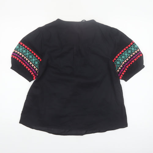 Marks and Spencer Per Una Womens Black Embroidered Bohemian Cotton Blouse Size 6