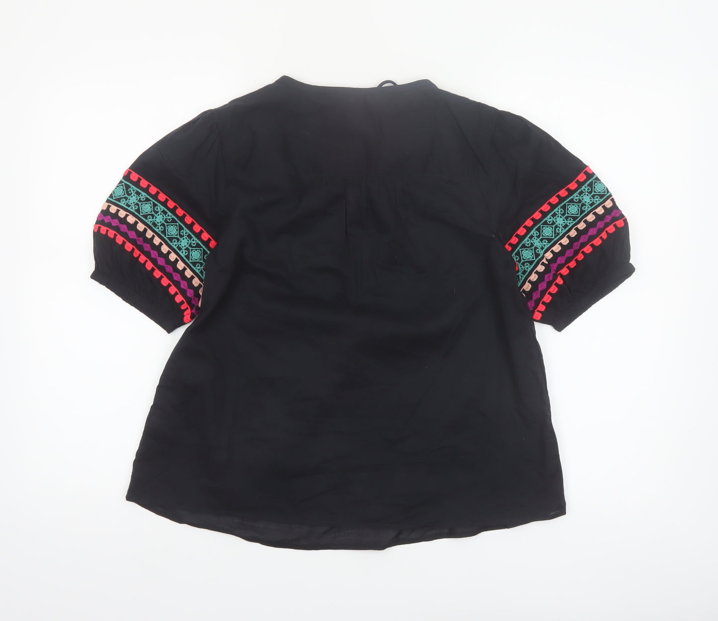 Marks and Spencer Per Una Womens Black Embroidered Bohemian Cotton Blouse Size 6