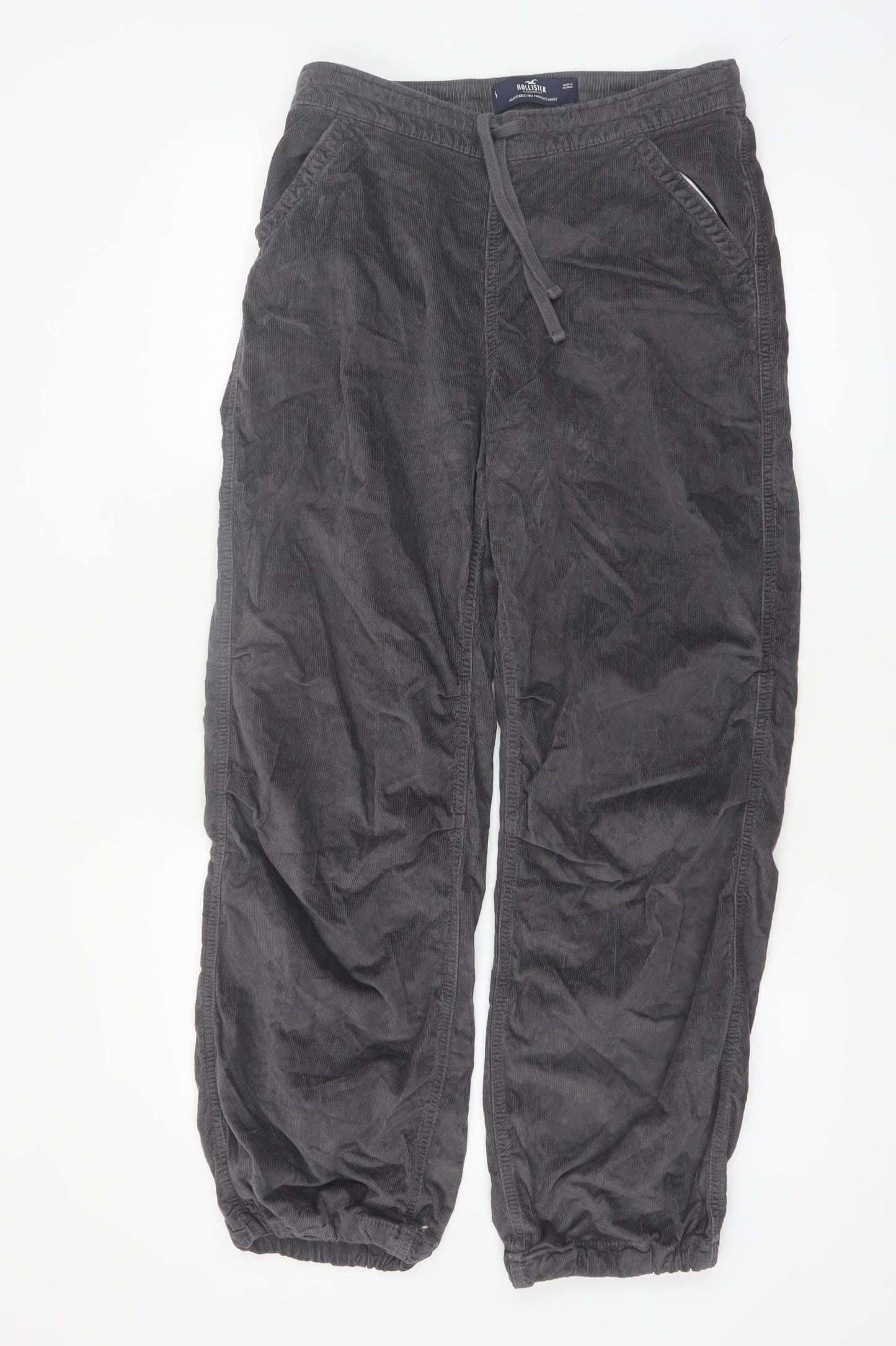 Hollister Women’s Grey Corduroy Jogger Trousers Size S Adjustable Waist