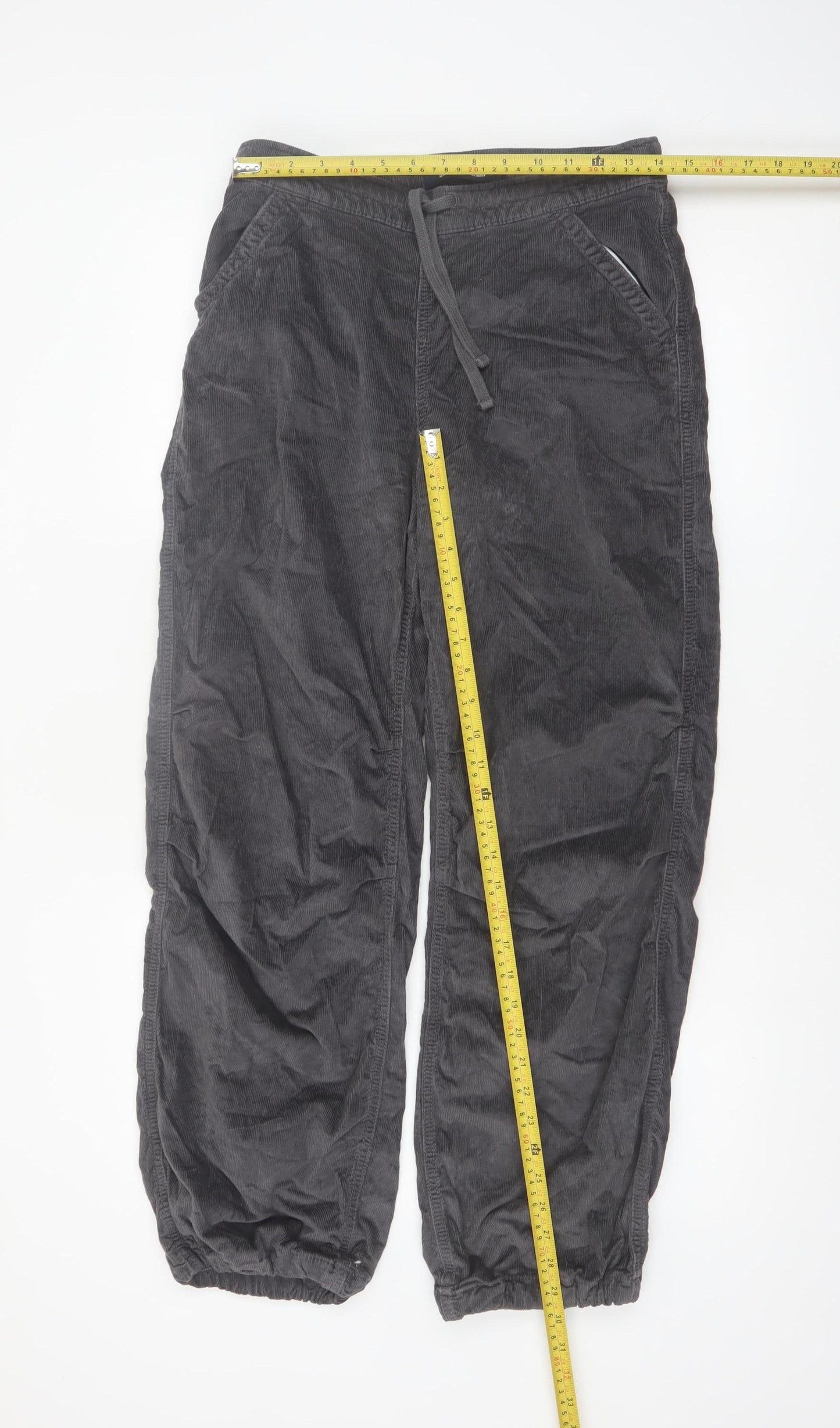 Hollister Women’s Grey Corduroy Jogger Trousers Size S Adjustable Waist