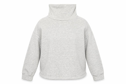 Front view of Jacqueline de Yong Women's Grey High Neck Pullover Sweatshirt, size M