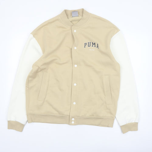 Puma Men's Beige Varsity Jacket L Cotton Blend Casual Sportswear