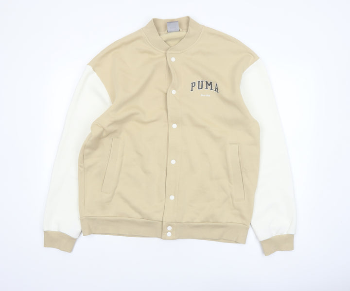 Puma Men's Beige Varsity Jacket L Cotton Blend Casual Sportswear