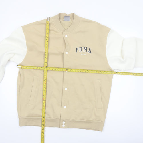 Puma Men's Beige Varsity Jacket L Cotton Blend Casual Sportswear