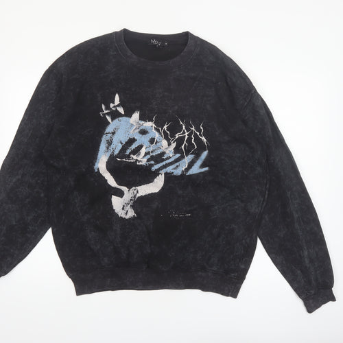 boohooMAN Men's Black Graphic Print Sweatshirt Medium Pullover