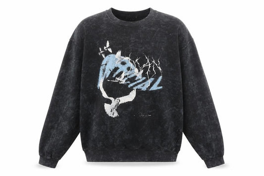 Front view of boohooMAN Men's Black Graphic Print Sweatshirt Medium Pullover