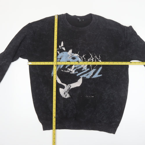 boohooMAN Men's Black Graphic Print Sweatshirt Medium Pullover