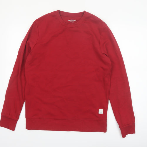 Jack & Jones Men's Red Crew Neck Pullover Sweatshirt M Regular Fit