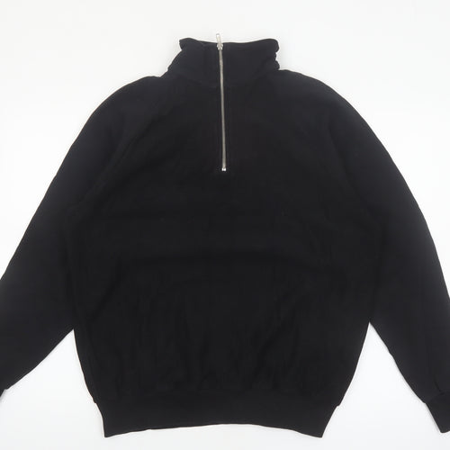 Les Basics Men's Black Large 1/2 Zip High Neck Cotton Sweatshirt