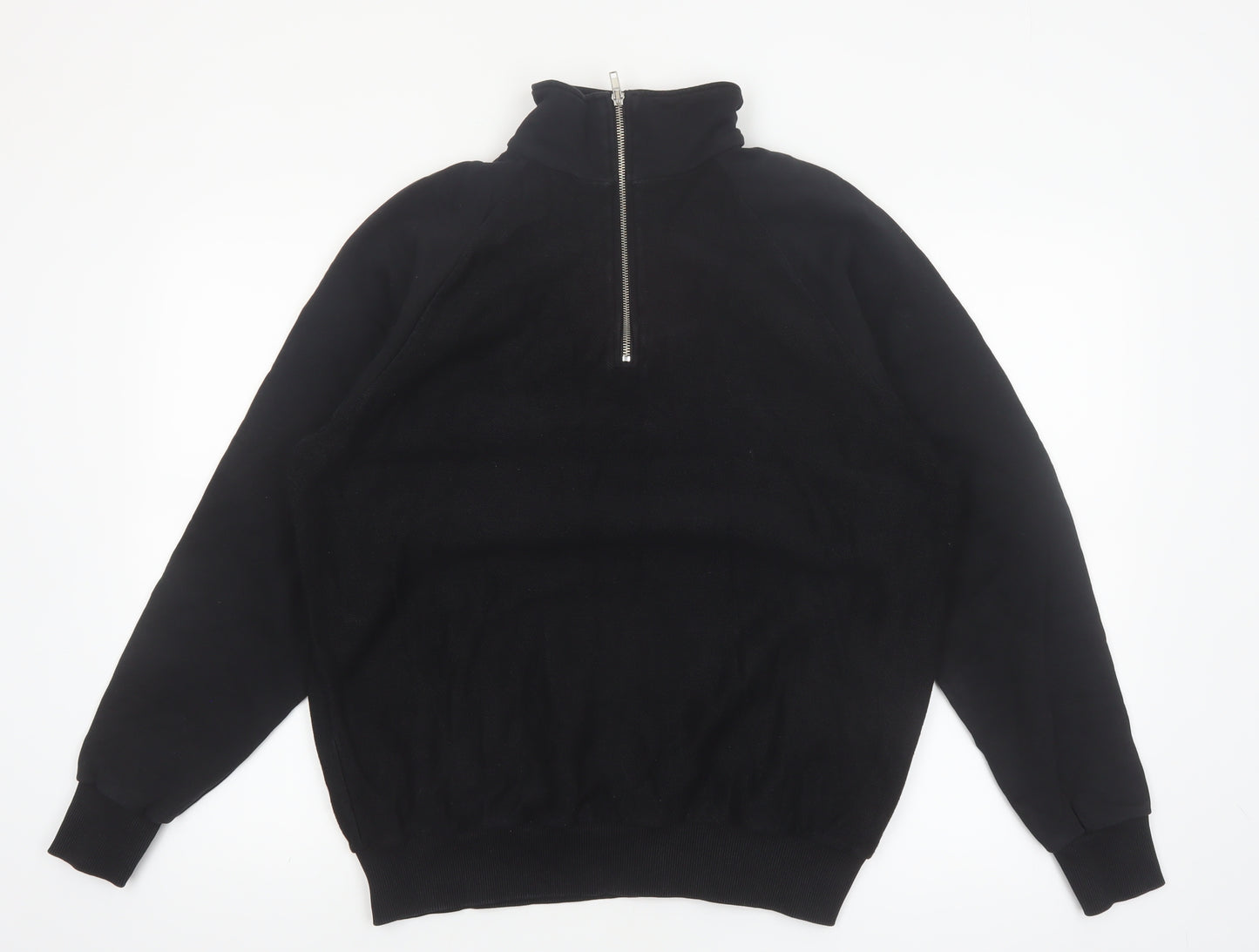 Les Basics Men's Black Large 1/2 Zip High Neck Cotton Sweatshirt