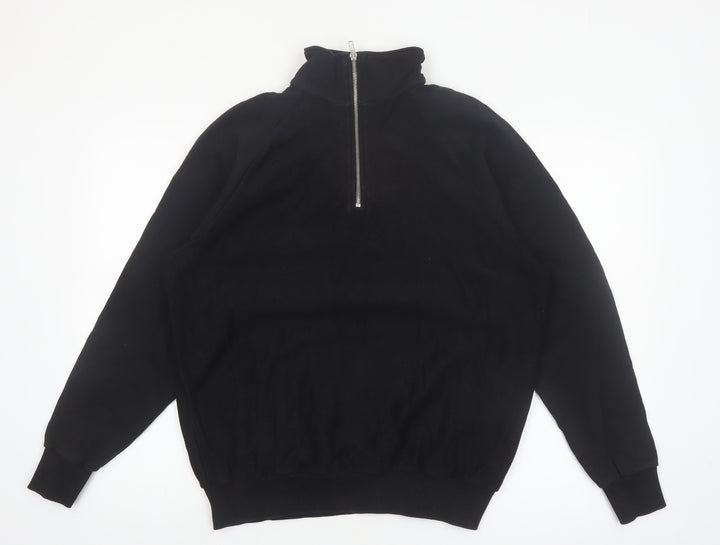 Les Basics Men's Black Large 1/2 Zip High Neck Cotton Sweatshirt