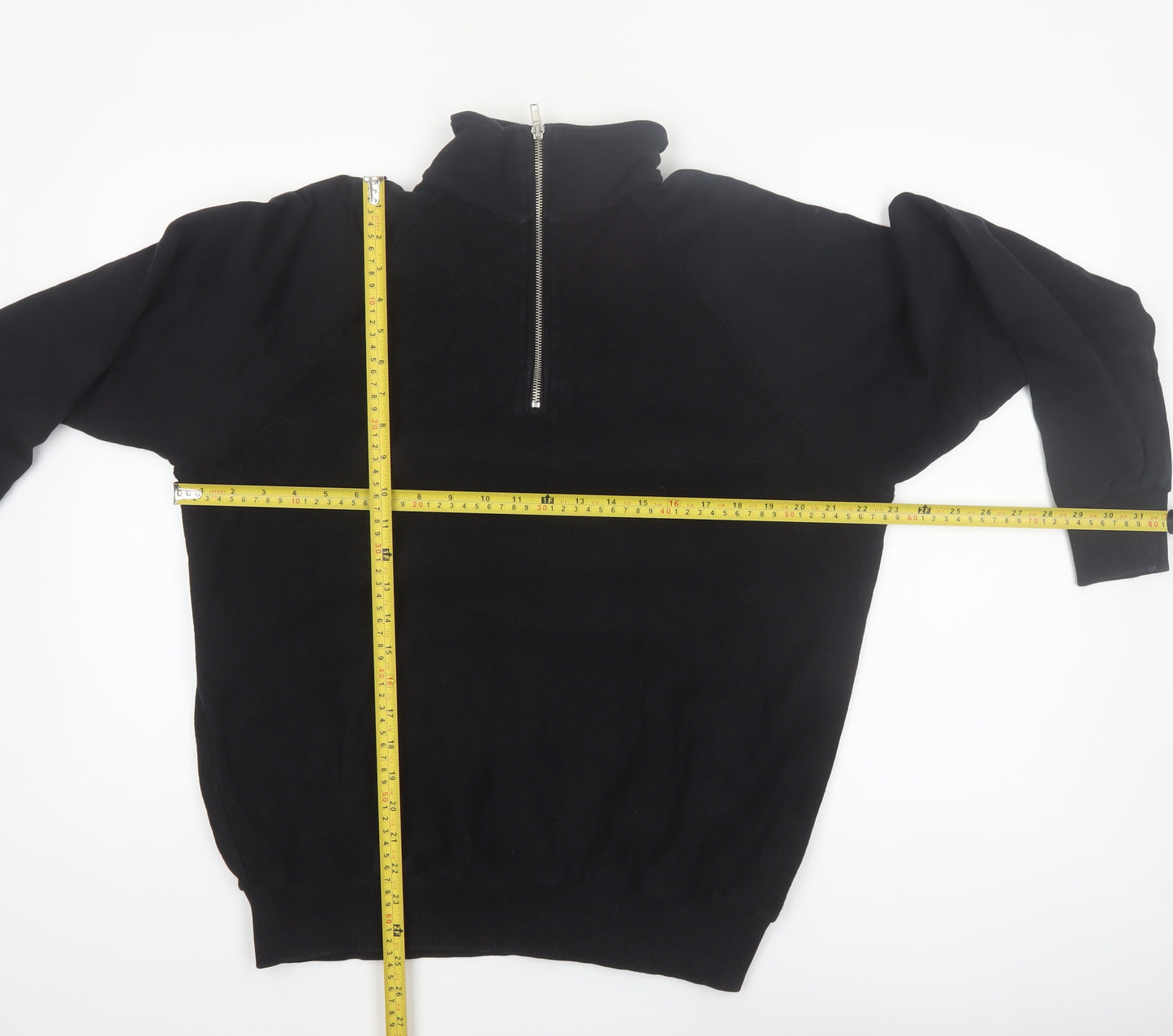 Les Basics Men's Black Large 1/2 Zip High Neck Cotton Sweatshirt
