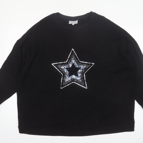 Live For The Weekend Women's Black Sequin Star Long Sleeve T-Shirt Size 20