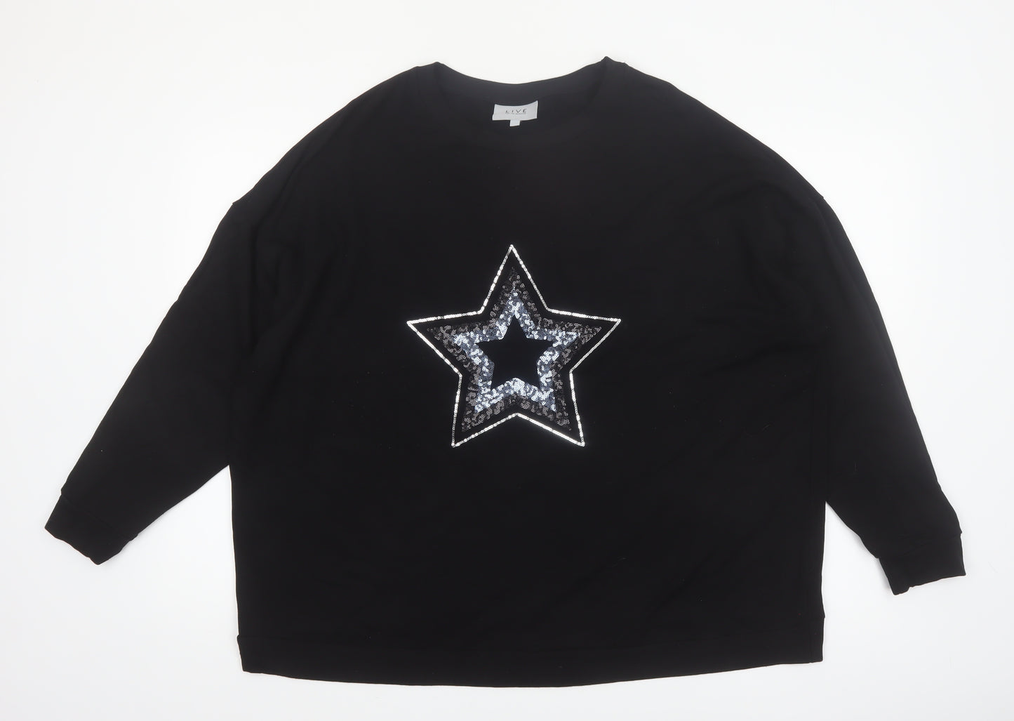 Live For The Weekend Women's Black Sequin Star Long Sleeve T-Shirt Size 20