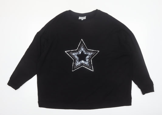 Live For The Weekend Women's Black Sequin Star Long Sleeve T-Shirt Size 20