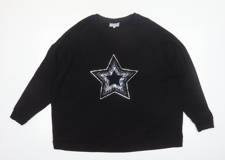 Live For The Weekend Women's Black Sequin Star Long Sleeve T-Shirt Size 20
