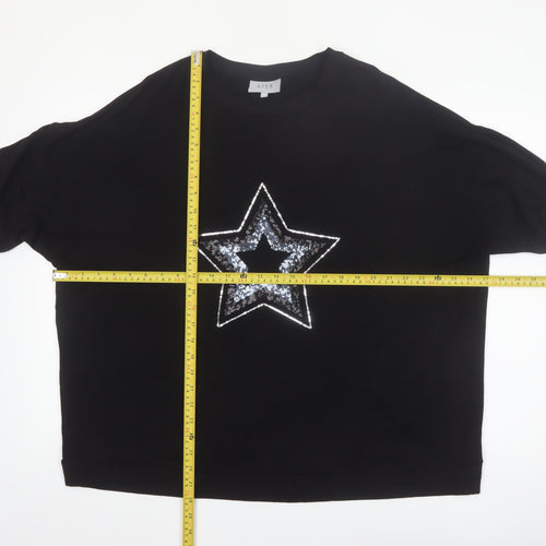 Live For The Weekend Women's Black Sequin Star Long Sleeve T-Shirt Size 20