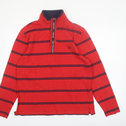 Marks and Spencer Blue Harbour Men's Red Striped Henley Sweatshirt M