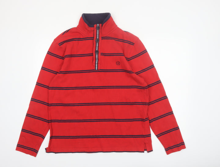 Marks and Spencer Blue Harbour Men's Red Striped Henley Sweatshirt M