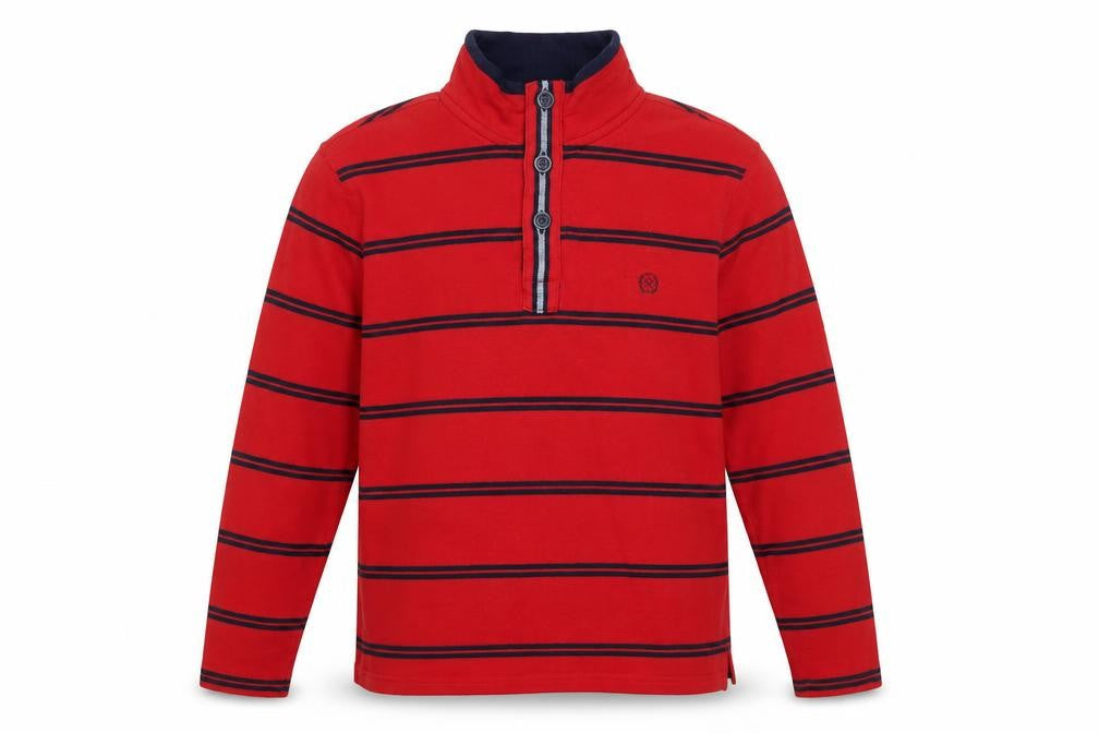 Front view of Marks & Spencer Blue Harbour Men's Red Striped Henley Sweatshirt M